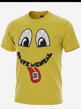 DGK Skate Mental Smiley Face T-Shirt Men's Large Yellow Cotton Graphic Tee